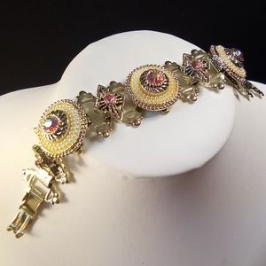 Vintage Book Bracelet with Pearls and AB Crystals on Gold